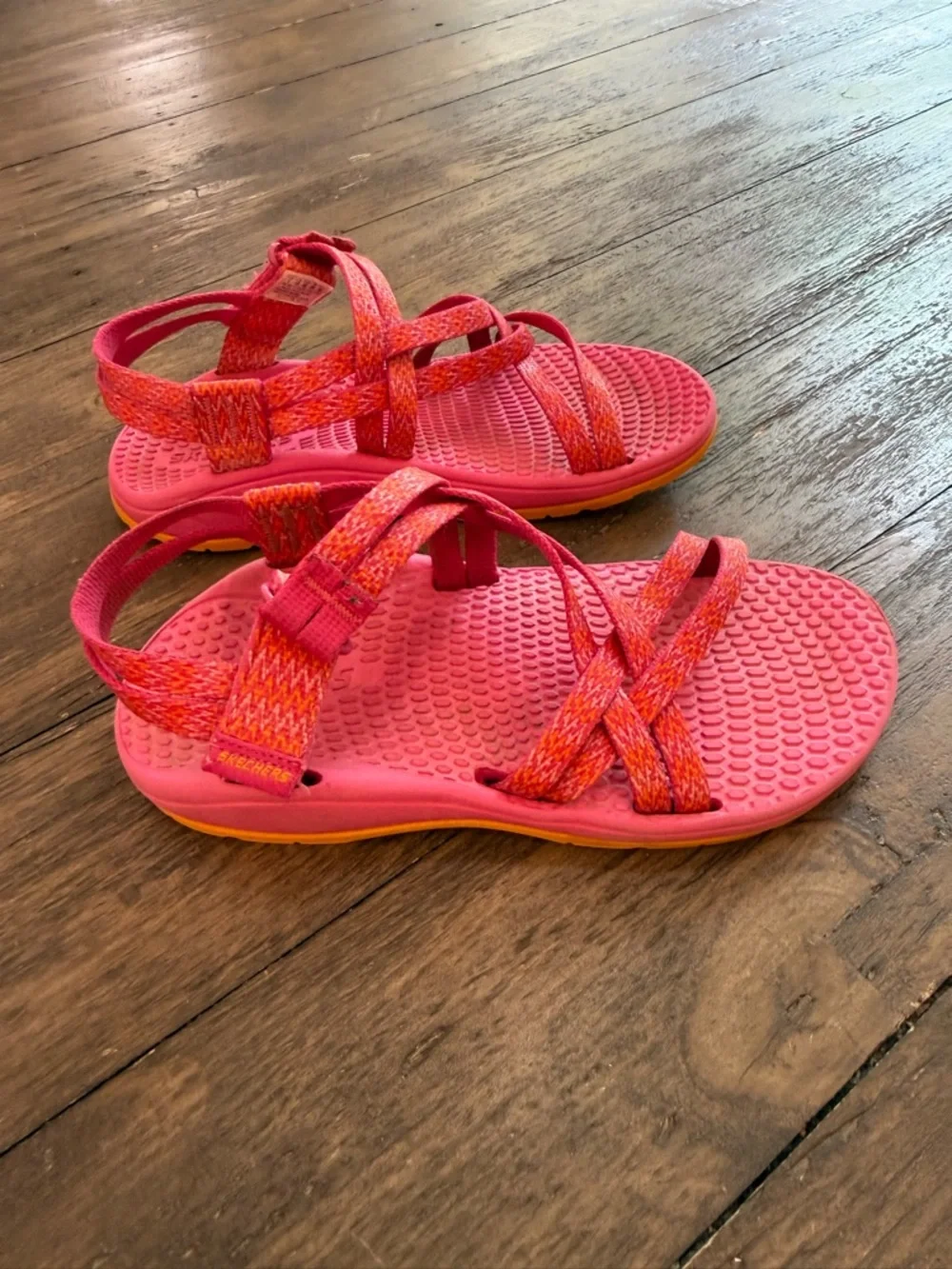 Skechers Girls Pink Sport Strappy Velcro Sandals Size 1 Youth Comfort Outdoor